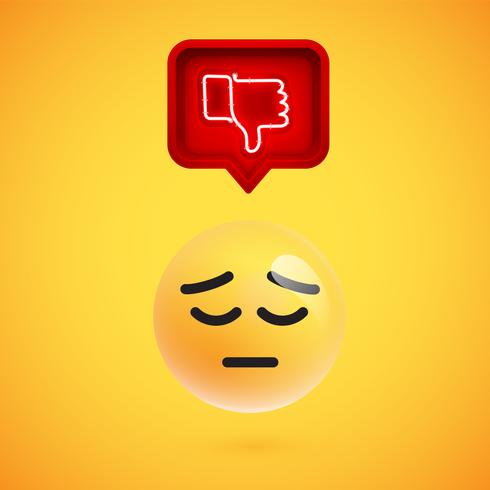 Realistic 3D emoticon with neon glowing dislike sign in a 3D speech bubble, vector illustration