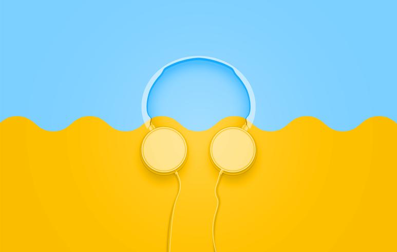 Realistic 3D divided pastel coloured headphones with wires vector