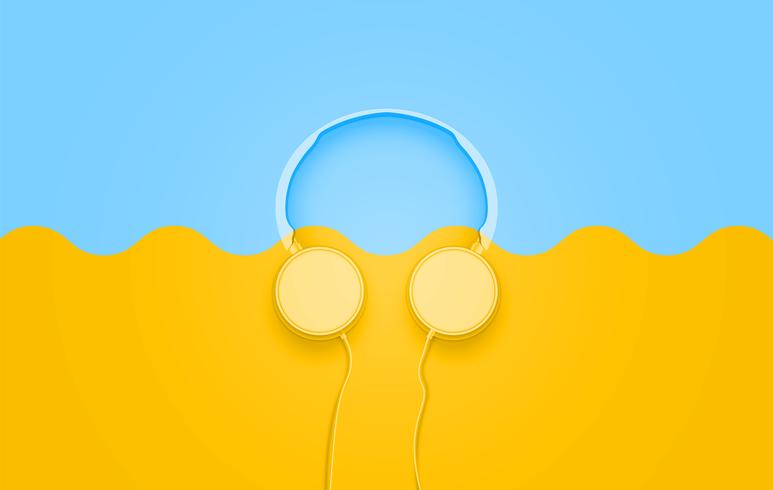 Realistic 3D divided pastel coloured headphones with wires vector