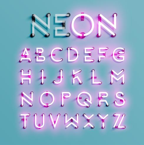 Realistic neon character set, vector illustration