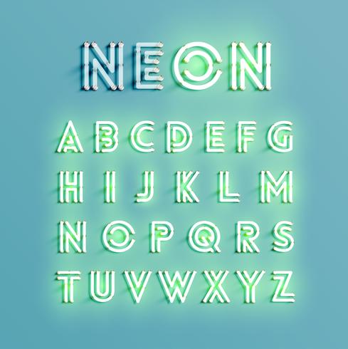 Realistic neon character set, vector illustration