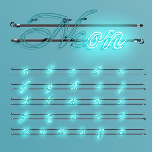 Realistic neon font with wires and console, vector illustration