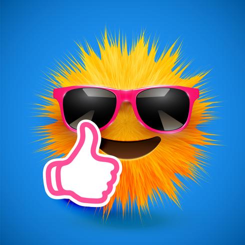 High-detailed 3D fur smiley emoticon, vector illustration