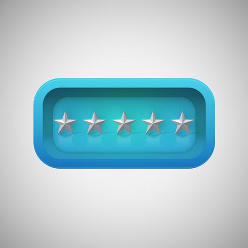 Glowing blue star rating in a realistic shiny box, vector illustration