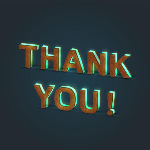 'THANK YOU' - Realistic illustration of a word made by wood and glowing glass, vector