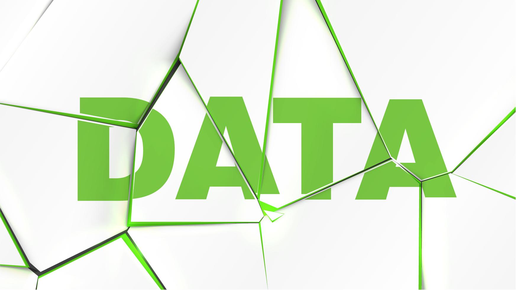 Word of 'DATA' on a broken white surface, vector illustration