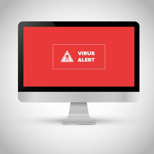 High-detailed computer with virus alert, vector illustration