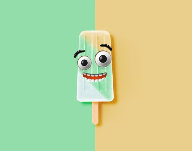 Emoticon divertido en la ilustración de helado realista, ilustración vectorial vector