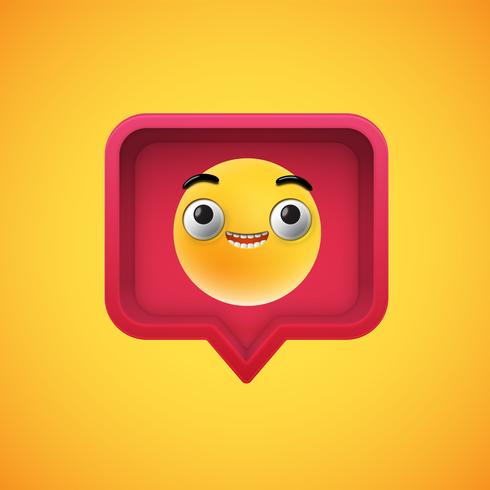 Realistic 3D emoticon in a 3D speech bubble, vector illustration