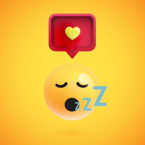 Funny 3D emoticon with 3D speech bubble and a heart, vector illustration