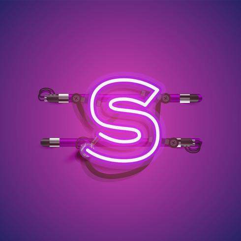 Realistic neon character with wires and console, vector illustration