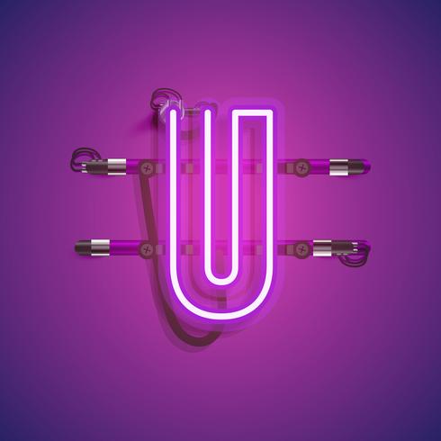 Realistic neon character with wires and console, vector illustration