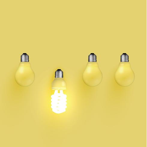 Energy saver lightbulb among old ones, vector illustration