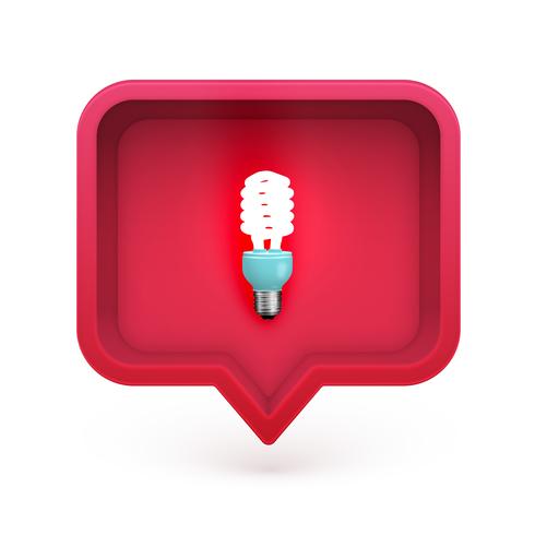 Realistic 3D speech bubble with energy saver light bulb in it vector