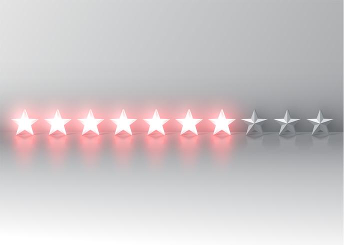 Glowing red 3D star rating, vector illustartion