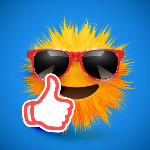 High-detailed 3D fur smiley emoticon, vector illustration