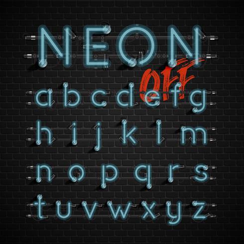 High detailed neon font set, vector illustration