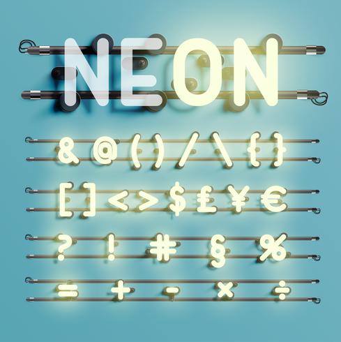 Realistic neon font with wires and console, vector illustration