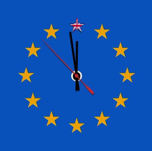 Ilustración con reloj para BREXIT - Gran Bretaña que abandona la UE, vector