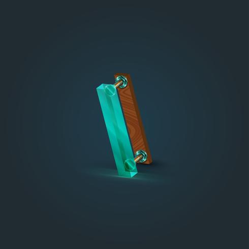 Realistic wood and glass character from a typeset, vector illustration
