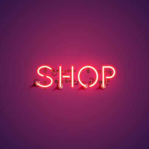 'SHOP' neon font sign, vector illustration