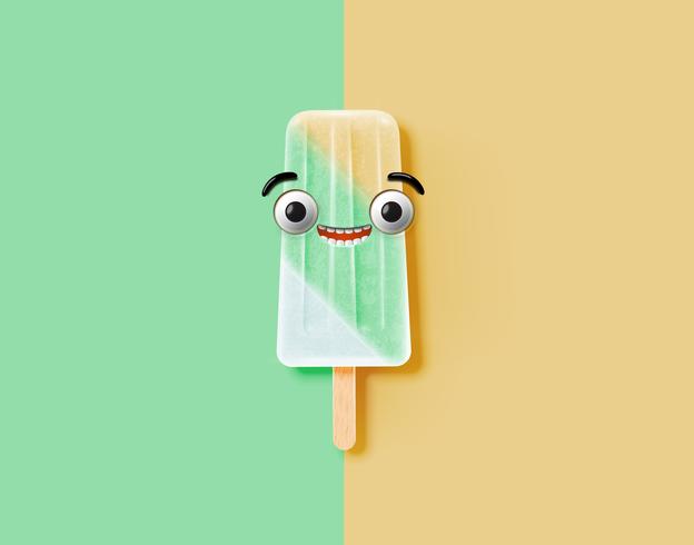 Funny emoticon on realistic ice cream illustration vector