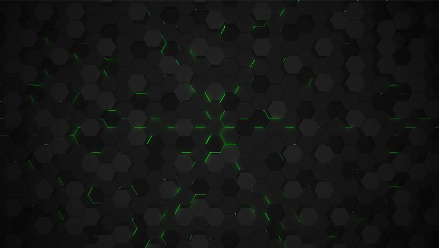 Green 3D hexagon tech background, vector illustration