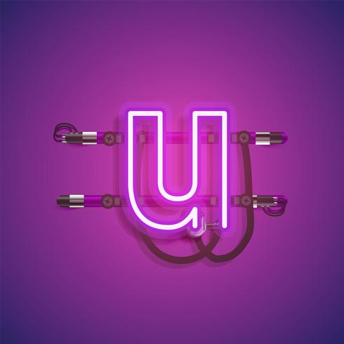 Realistic neon character with wires and console, vector illustration