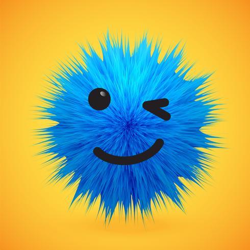 High-detailed 3D fur smiley emoticon, vector illustration