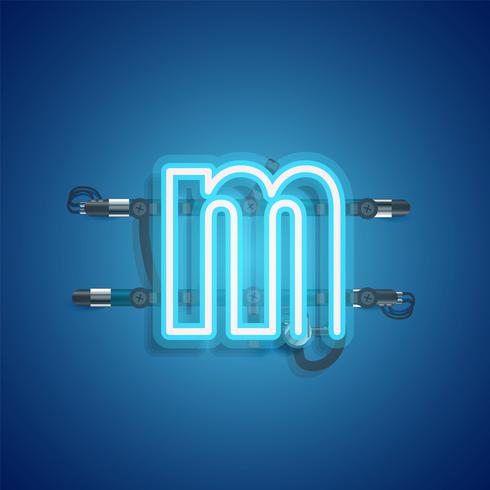 Realistic neon character with wires and console, vector illustration