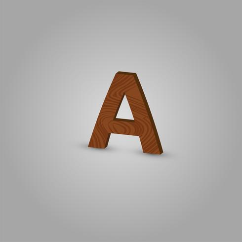 Realistic wood character from a typeset, vector illustration