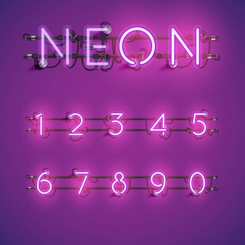 Realistic neon font with wires and console, vector illustration