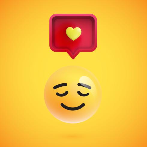 Funny 3D emoticon with 3D speech bubble and a heart vector