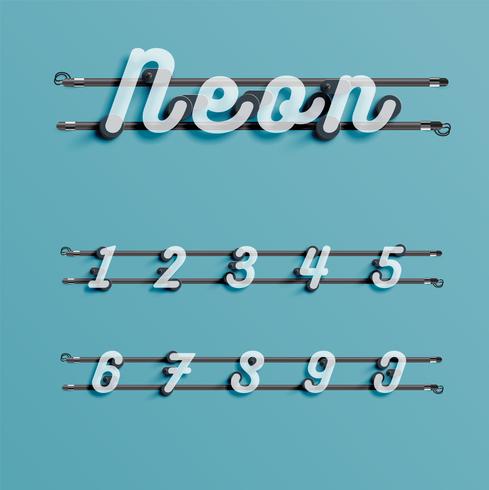 Realistic neon font with wires and console, vector illustration