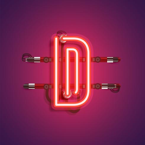 Realistic neon character with wires and console, vector illustration