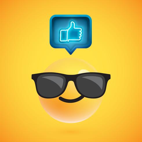 High detailed emoticon with thumbs up sign, vector illustration