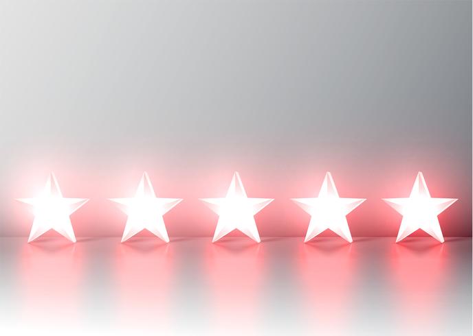 Glowing red 3D star rating, vector illustartion