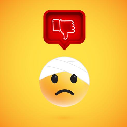 Realistic 3D emoticon with neon glowing dislike sign in a 3D speech bubble, vector illustration