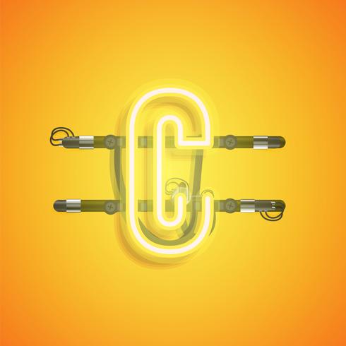 Realistic neon character with wires and console, vector illustration
