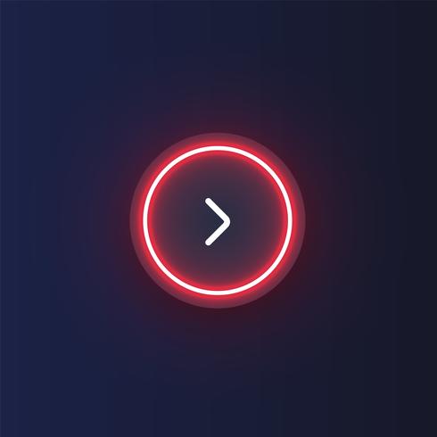 Colorful neon 'next' button with an arrow, vector illustration