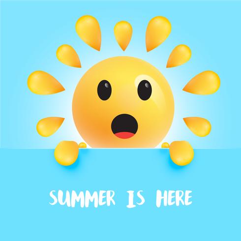 Funny sun-smiley con el título &quot;&quot; Summer is here &quot;, ilustración vectorial vector