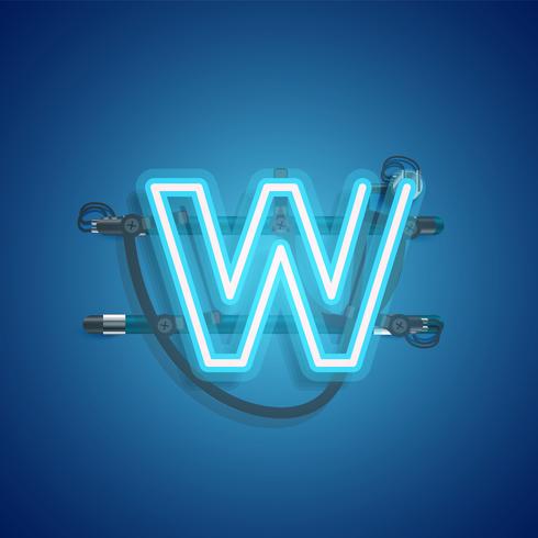 Realistic neon character with wires and console, vector illustration