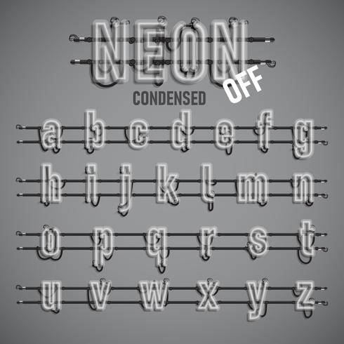 Realistic neon font with wires and console, vector illustration