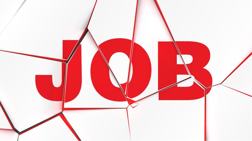 Word of 'JOB' on a broken white surface, vector illustration