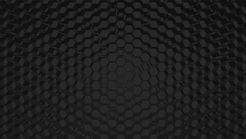 Black 3D hexagon grid tech background, vector illustration
