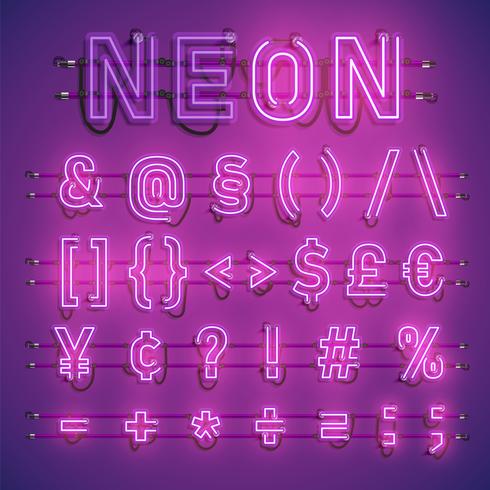 Realistic neon font with wires and console, vector illustration