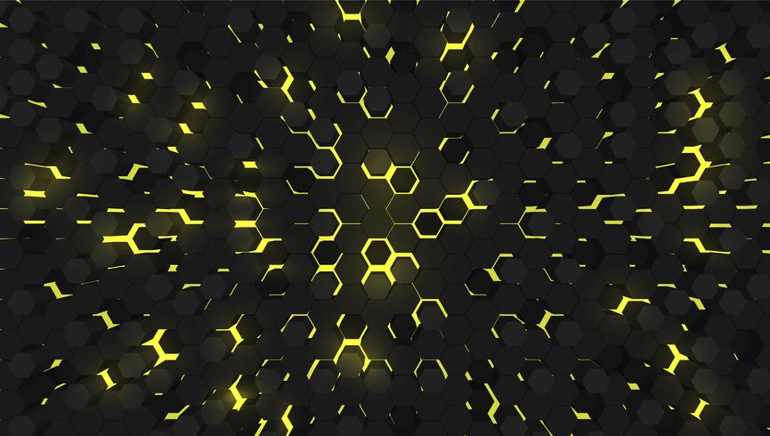 Yellow 3D hexagon tech background, vector illustration