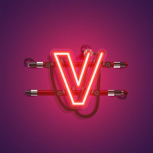 Realistic neon character with wires and console, vector illustration