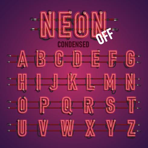 Realistic neon font with wires and console, vector illustration