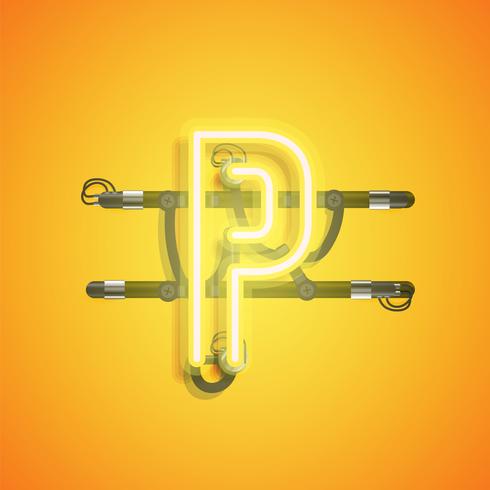 Realistic neon character with wires and console, vector illustration